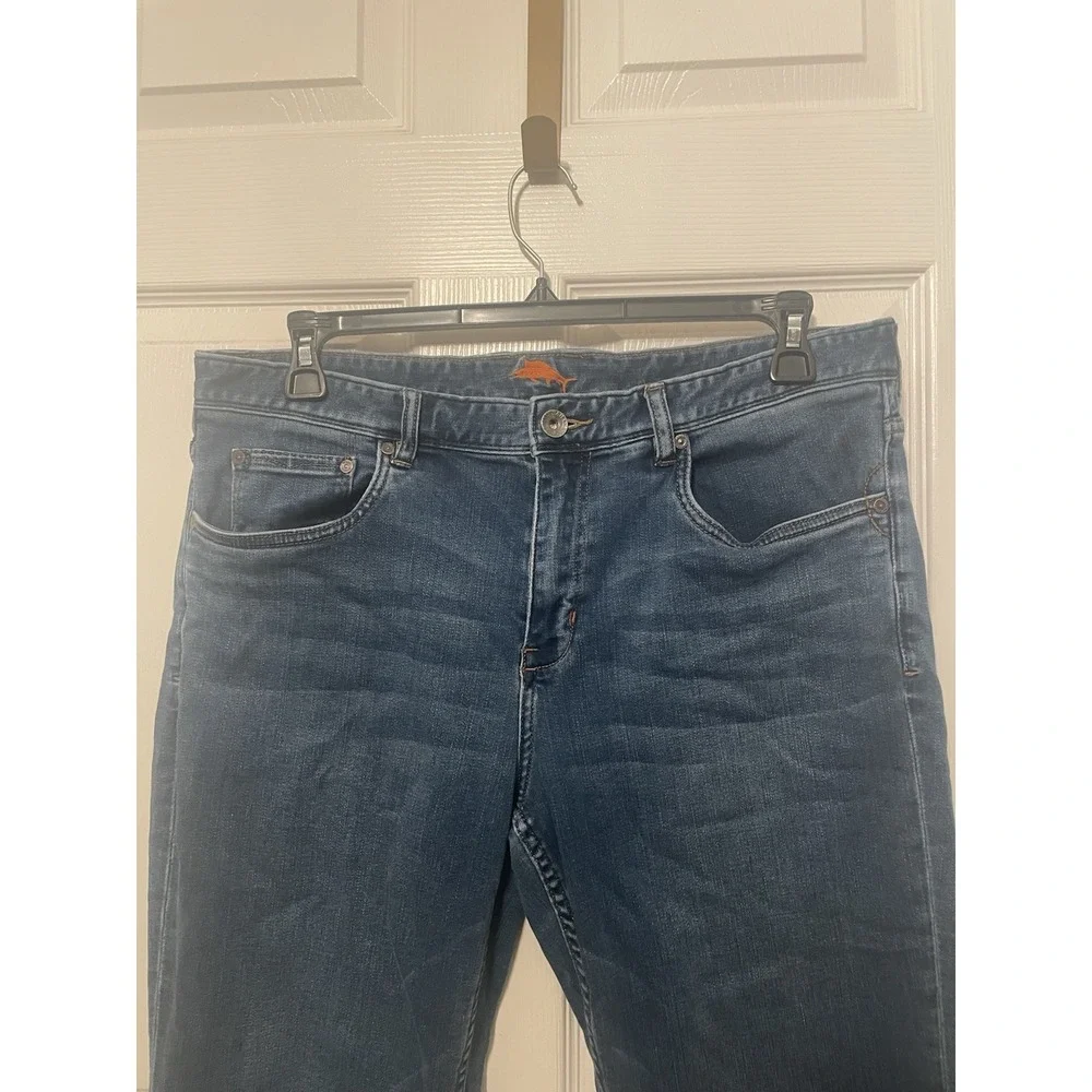 Tommy Bahama Standard Fit Jeans Mens 36x30 Blue Stretch Tencel Denim Straight